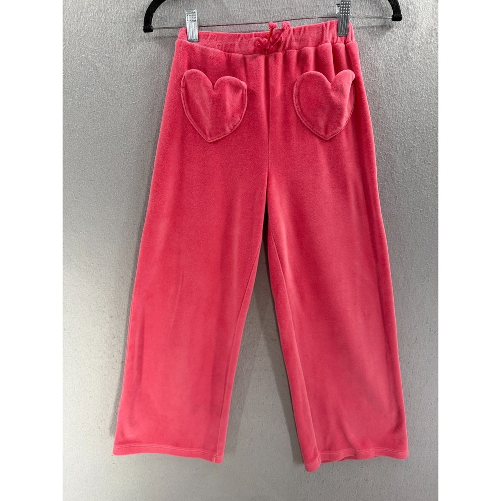Mini Boden Pants Girls 9-10 Years Pink Velour Heart Pockets Y2K Retro Cozy Comfy